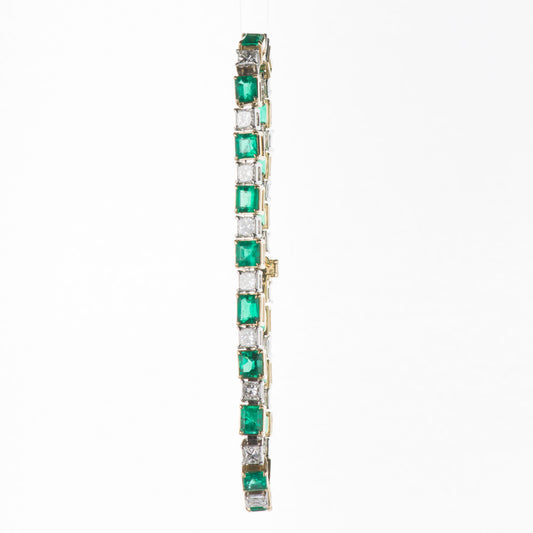 コロンビア産エメラルドxダイヤモンドイエローゴールドプラチナブレスレット (E 6.49 D4.28ct K18YG/Pt950)