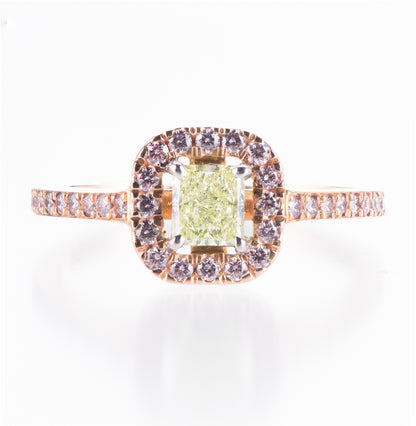 イエローグリー＆ピンクダイヤモンドピンクゴールドリング