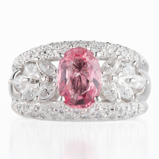 1.87ct パパラチアサファイアxダイヤモンドプラチナ製リング（1.87ct　D0.82ct Pt900）GIA