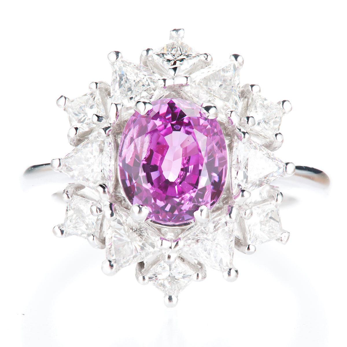 3ct 非加熱ピンクサファイアプラチナリング S:3.05ct D:1.74ct Pt950 