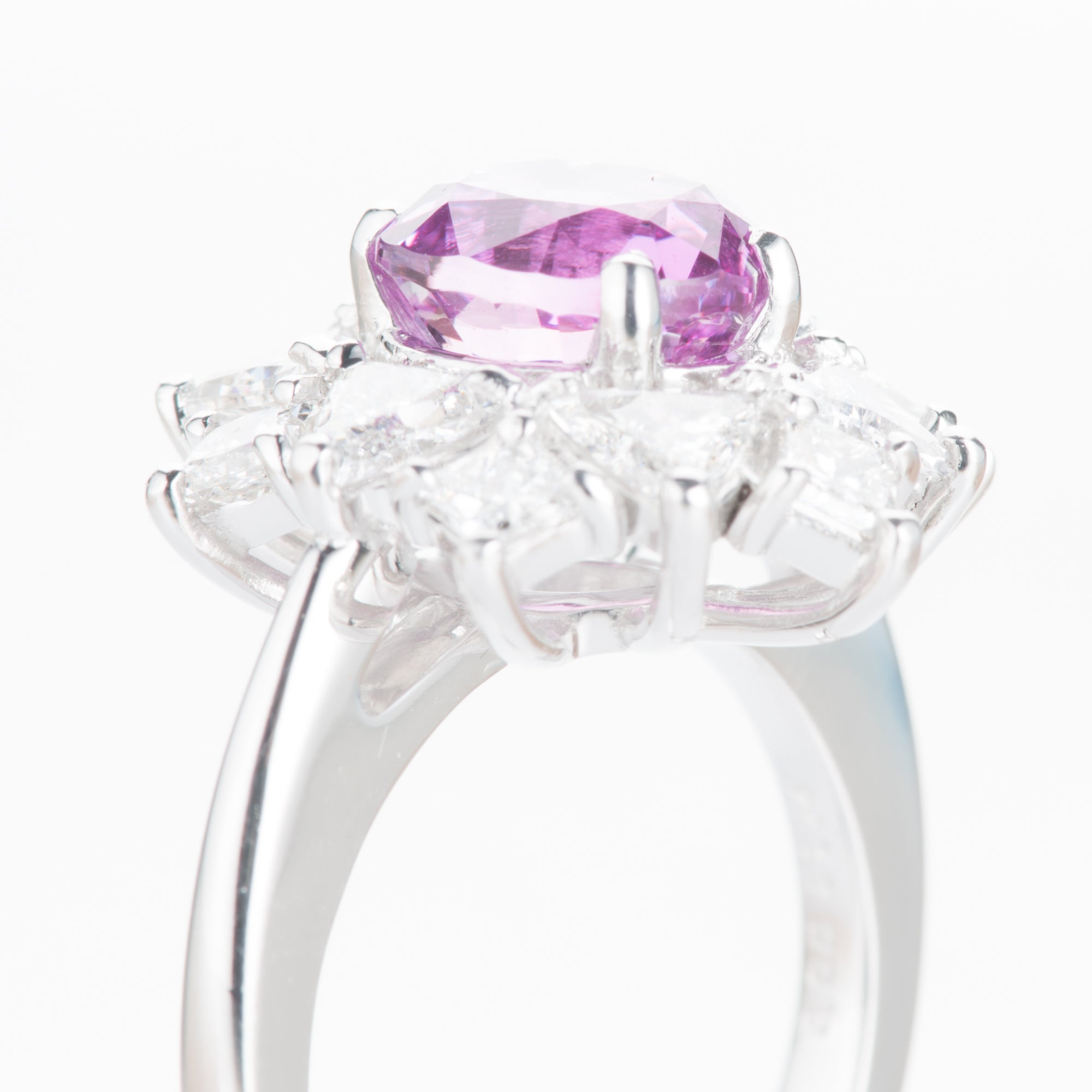 3ct 非加熱ピンクサファイアプラチナリング S:3.05ct D:1.74ct Pt950