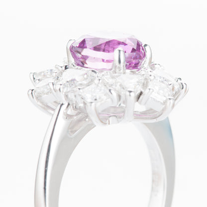 3ct 非加熱ピンクサファイアプラチナリング S:3.05ct D:1.74ct Pt950 GIA