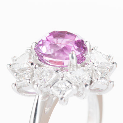 3ct 非加熱ピンクサファイアプラチナリング S:3.05ct D:1.74ct Pt950 GIA