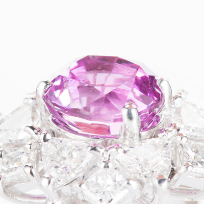 3ct 非加熱ピンクサファイアプラチナリング S:3.05ct D:1.74ct Pt950 GIA