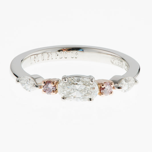 オーバルダイヤモンドとピンクダイヤモンドのコンビネーションリング プラチナ950製 GIA 写真1