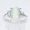 スリーストーン キャッツアイxダイヤモンド プラチナリング C: 4.78 ct D: 0.24ct Pt900