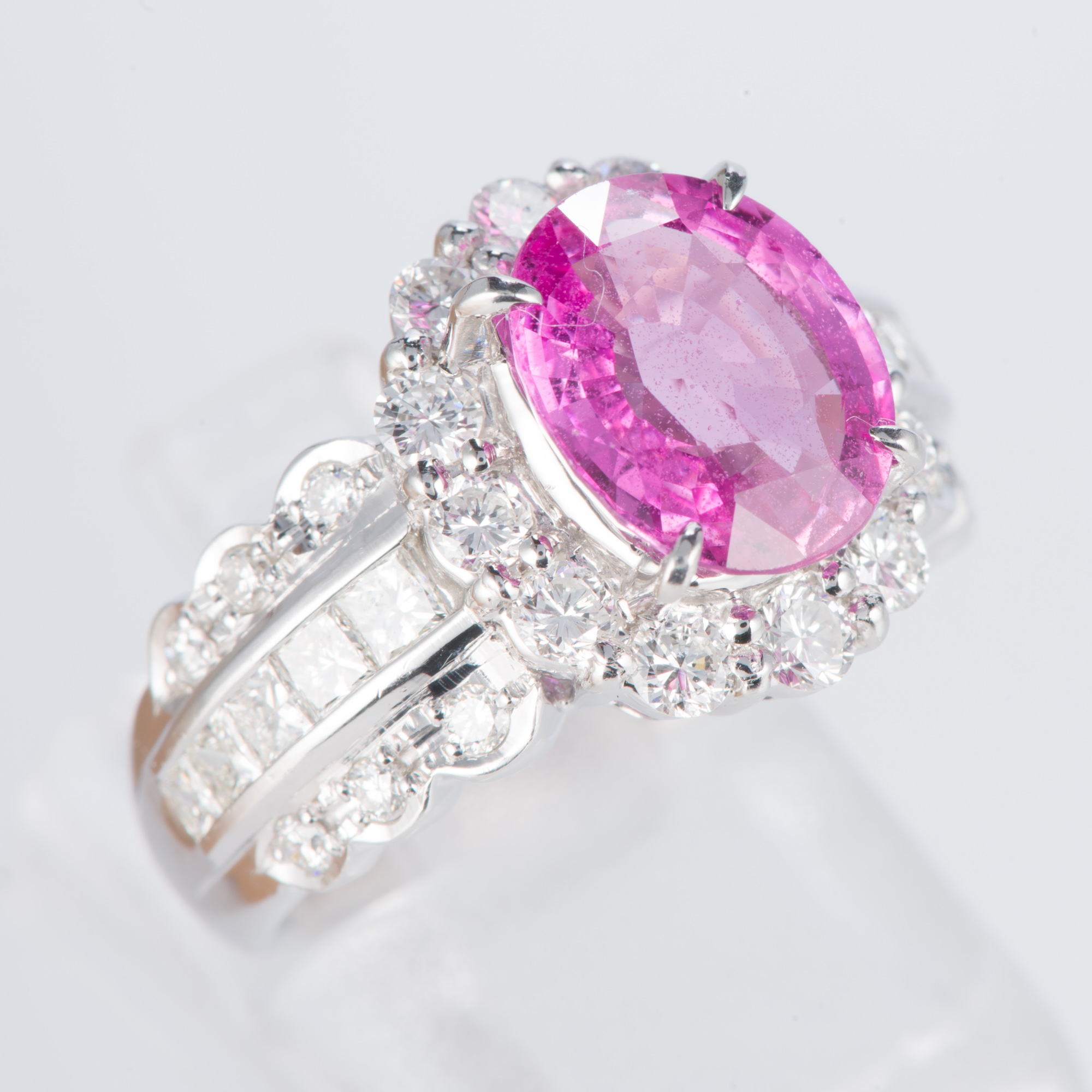 ピンクサファイアxダイヤモンド プラチナリング PS: 2.88 ct D: 1.25ct