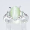 スリーストーン キャッツアイxダイヤモンド プラチナリング C: 4.62 ct D: 0.25ct Pt900