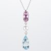 ライン アクアマリンxアコヤパールxクンツァイト製ペンダントネックレス (Aq: 8.36ct Ku: 7.45ct D: 0.18ct Pt950/850)