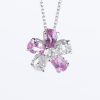 ホワイトゴールド製 ブルームピンクサファイア PS0.89ct D0.42ct K18WG ダイヤモンドペンダントネックレス フラワー型