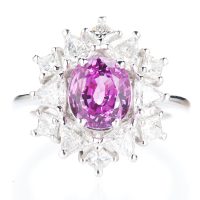 3ct 非加熱ピンクサファイアプラチナリング S:3.05ct D:1.74ct Pt950 GIA
